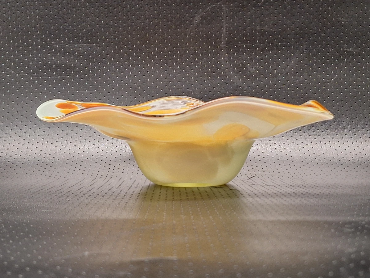 Vintage Glazen Schaal met Amber-wit Vlekkenpatroon - Roman Glassworks Linz - foto 4