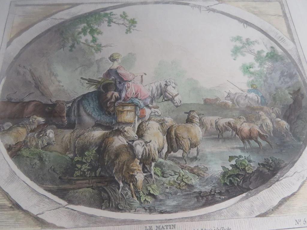 Set van 2 ingekaderde klassieke prenten met schaapsherder en dieren - foto 3