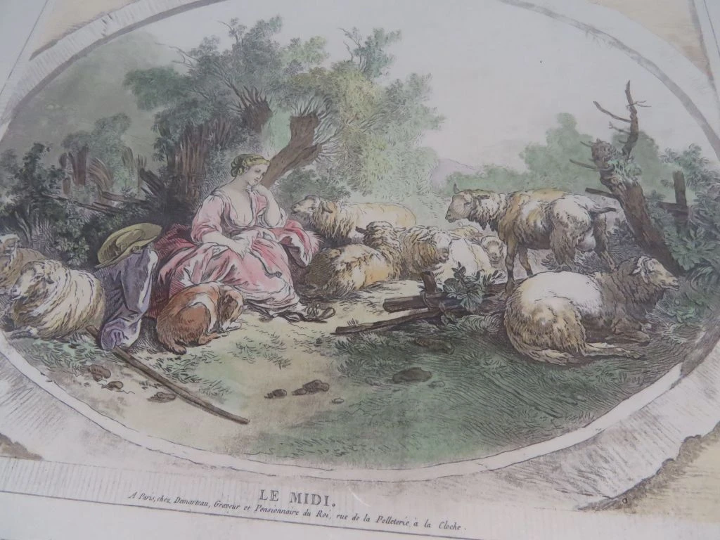 Set van 2 ingekaderde klassieke prenten met schaapsherder en dieren - foto 2