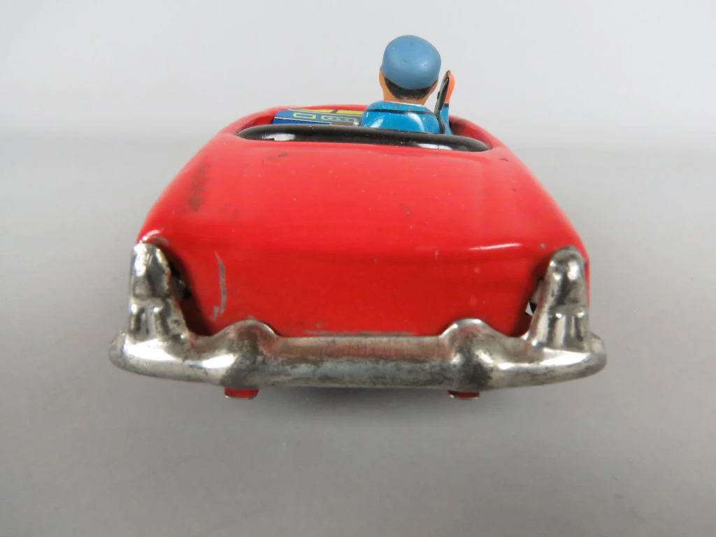 Vintage rood metalen speelgoedauto met bestuurder - foto 3