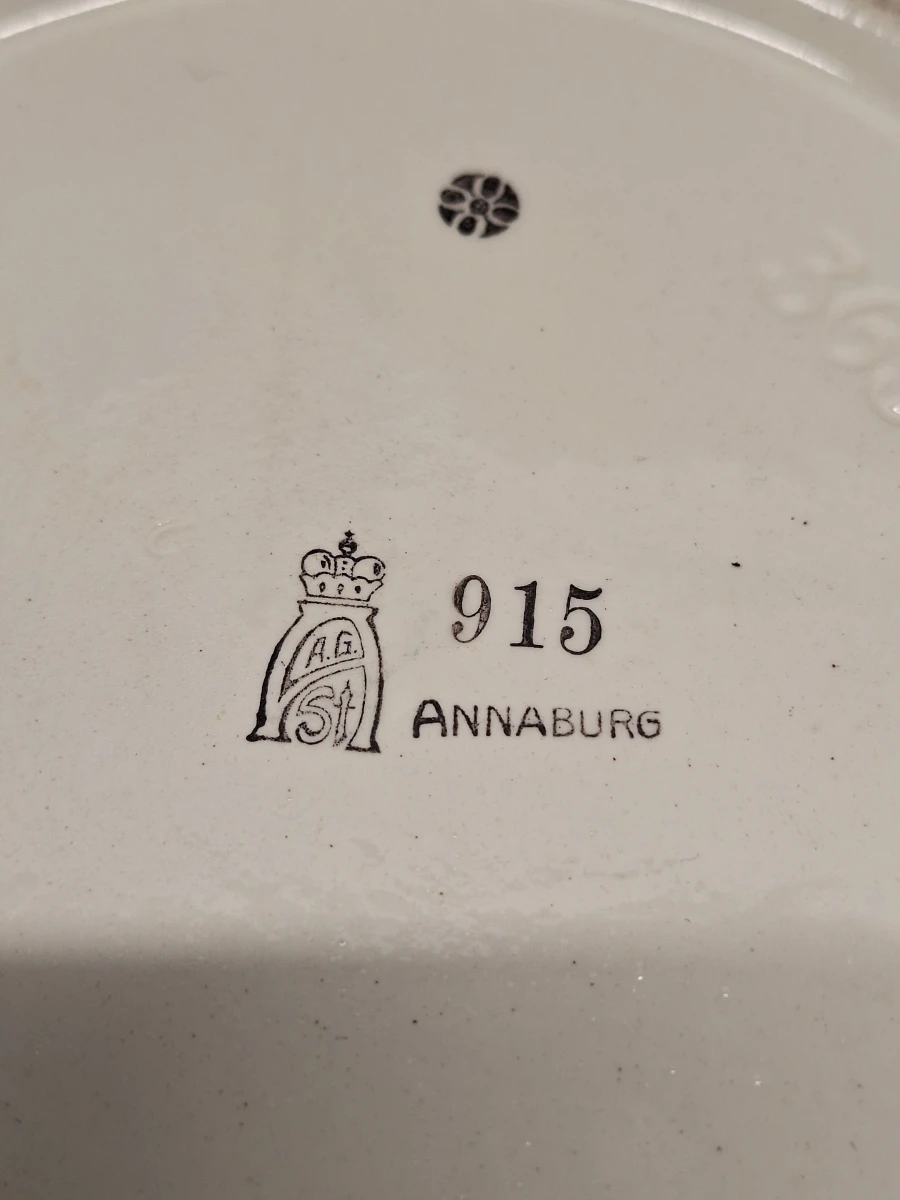 Duits antiek eetservies met blauw bloemendecor van Annaburg Porzellan - foto 14