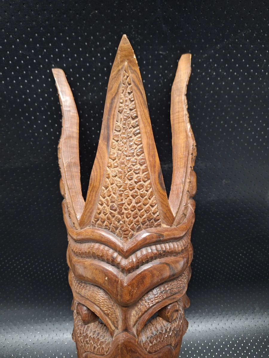 Set van 3 decoratieve tribale maskers in hout en terracotta - foto 9