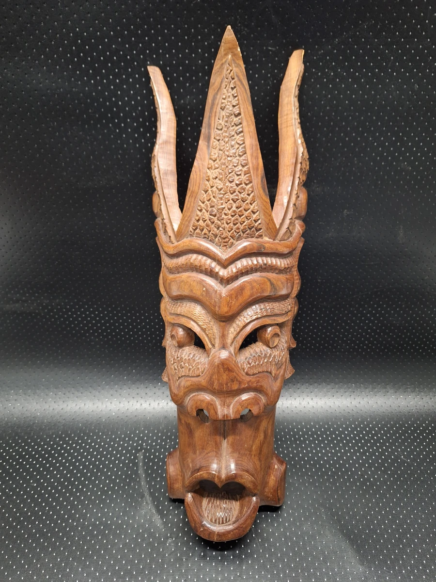 Set van 3 decoratieve tribale maskers in hout en terracotta - foto 7