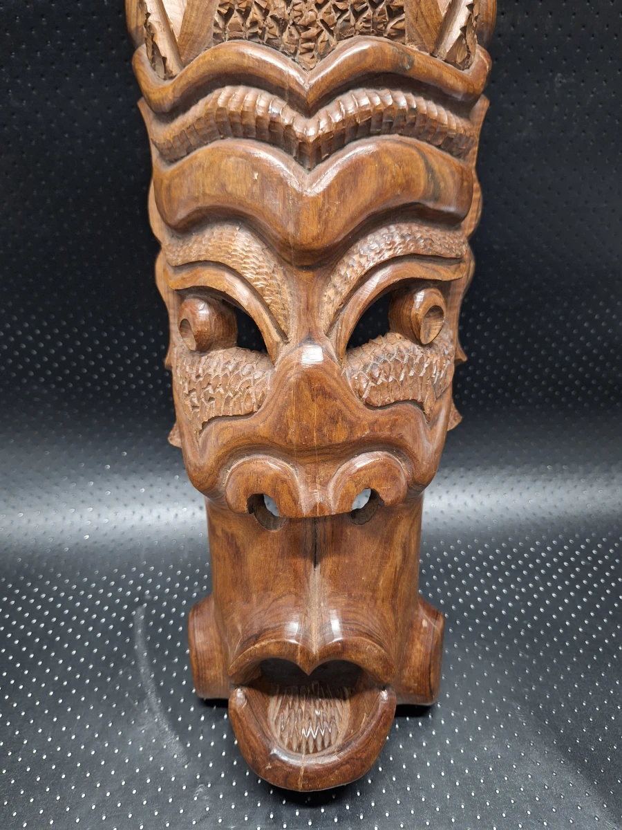 Set van 3 decoratieve tribale maskers in hout en terracotta - foto 8