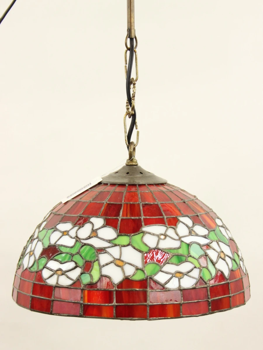 Tiffany stijl hanglamp met rood en wit bloemmotief - foto 2
