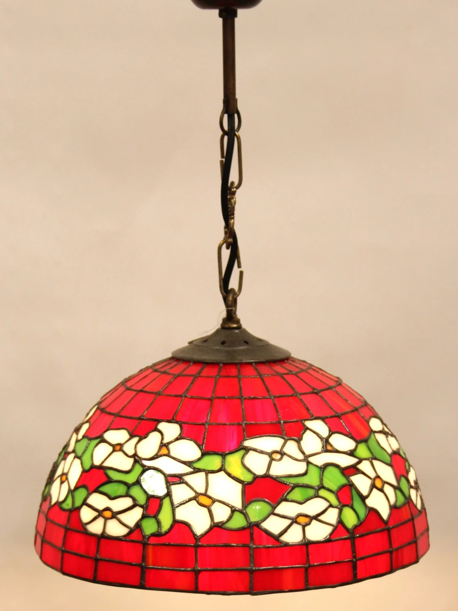 Tiffany stijl hanglamp met rood en wit bloemmotief - foto 6
