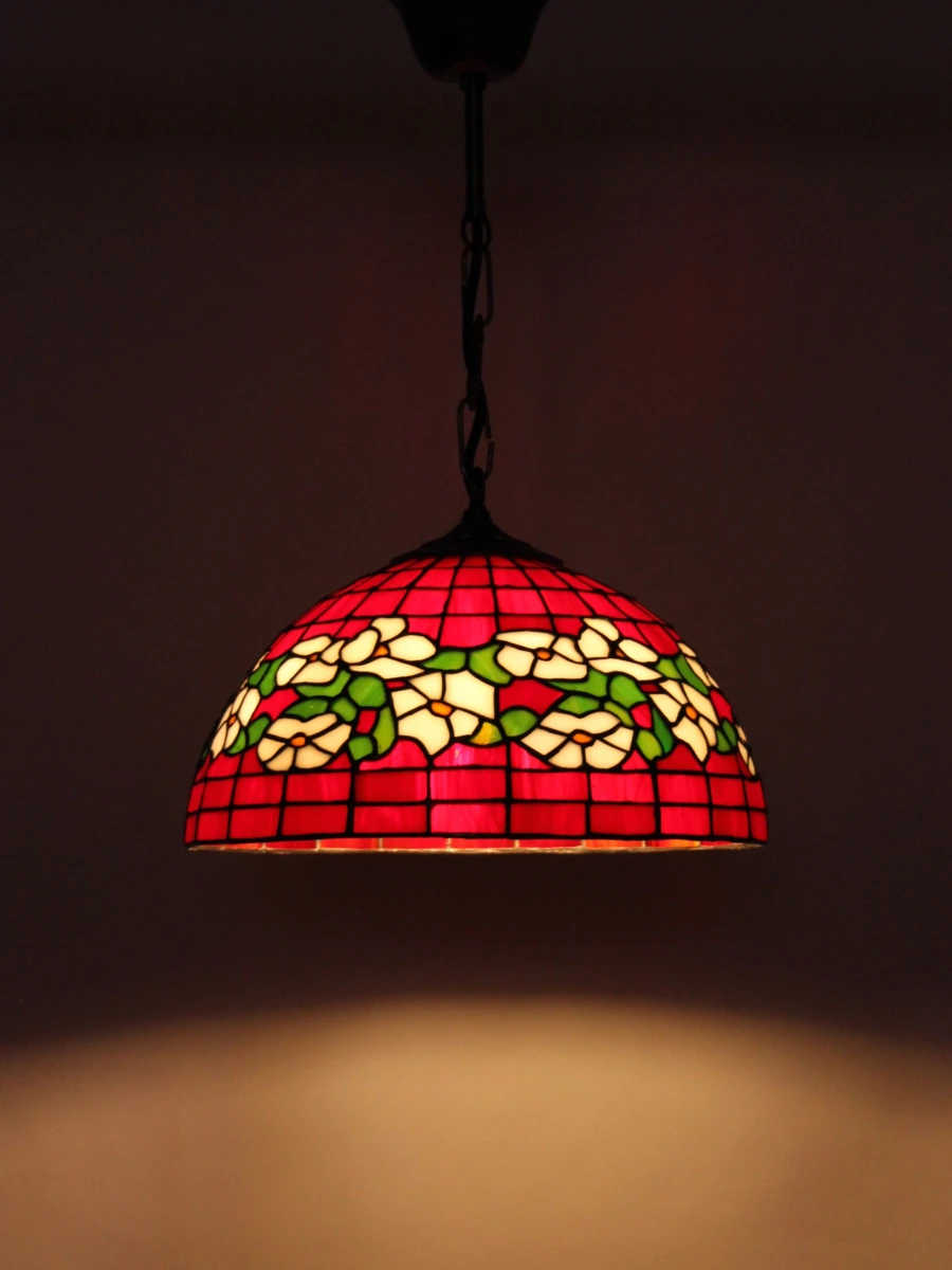 Tiffany stijl hanglamp met rood en wit bloemmotief - foto 7