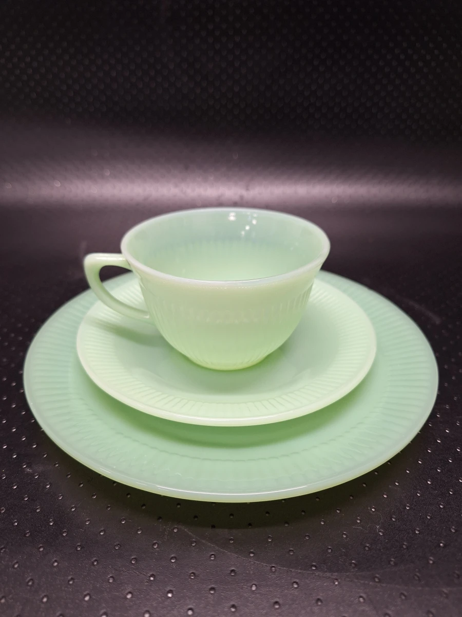 15-delig Vintage Fire-King Jadeite koffieservies - Anchor Hocking USA - groen melkglas - foto 11