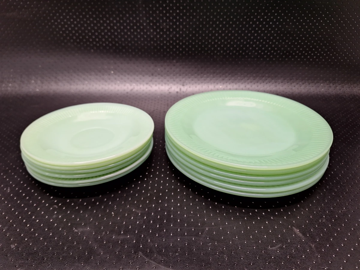 15-delig Vintage Fire-King Jadeite koffieservies - Anchor Hocking USA - groen melkglas - foto 12