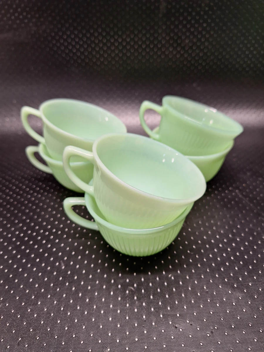 15-delig Vintage Fire-King Jadeite koffieservies - Anchor Hocking USA - groen melkglas - foto 15