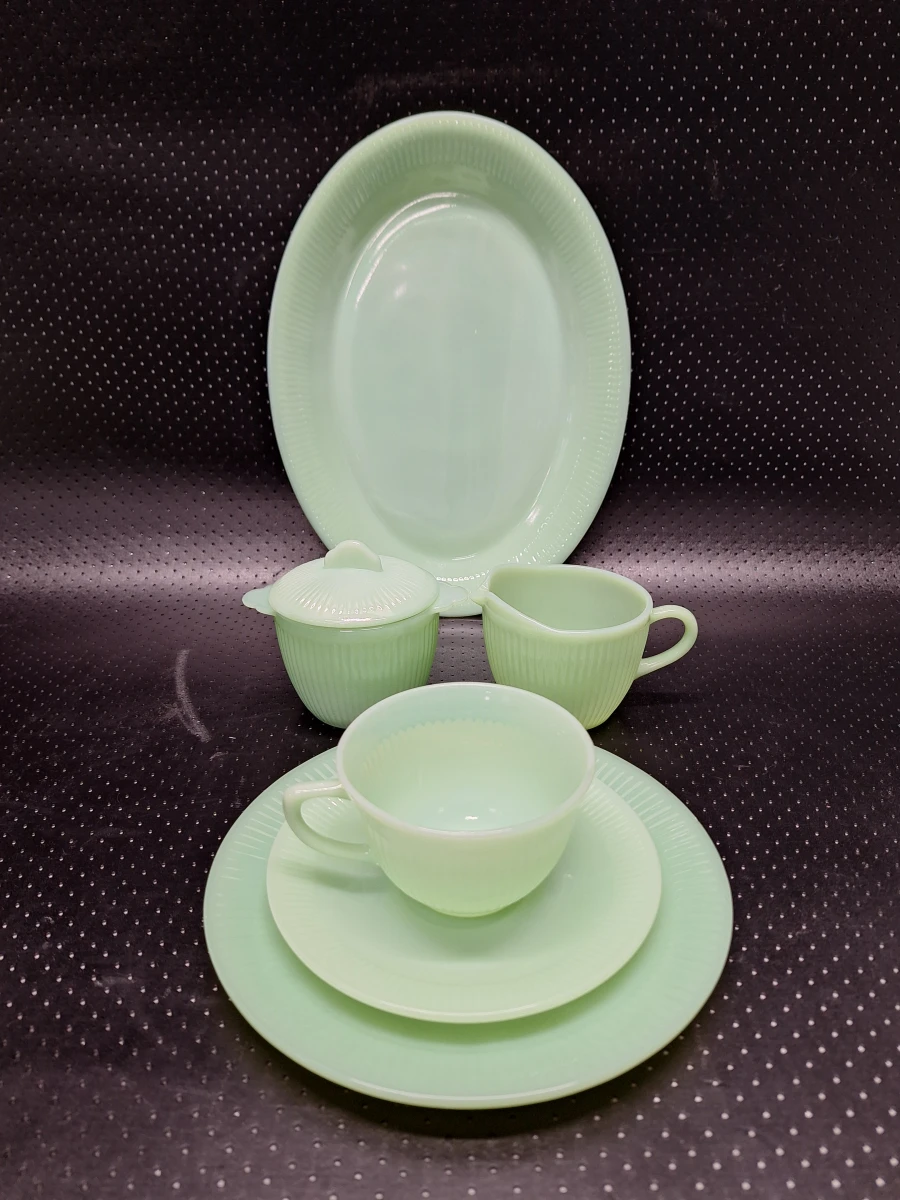 15-delig Vintage Fire-King Jadeite koffieservies - Anchor Hocking USA - groen melkglas - foto 3