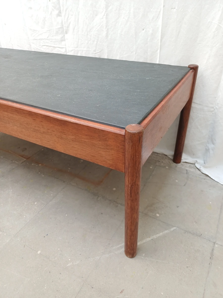 Vintage Deense salontafel met leistenen blad - foto 3
