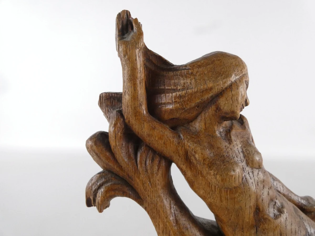 Gesigneerd Zeemeerminbeeld op een vis van hout - foto 6