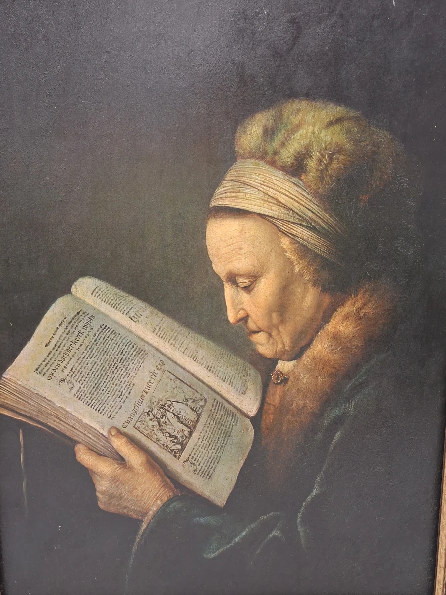 Reproductie op doek naar Gerrit Dou - ‘Oude vrouw lezend in een lectionarium’ - foto 2