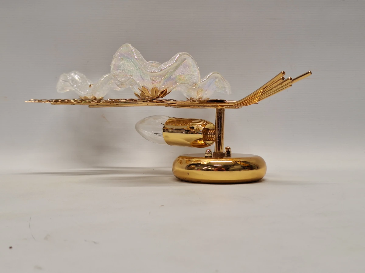 Vintage Italiaanse florale wandlamp jaren ’70/’80 – verguld met vier Murano-glazen bloemen - foto 8