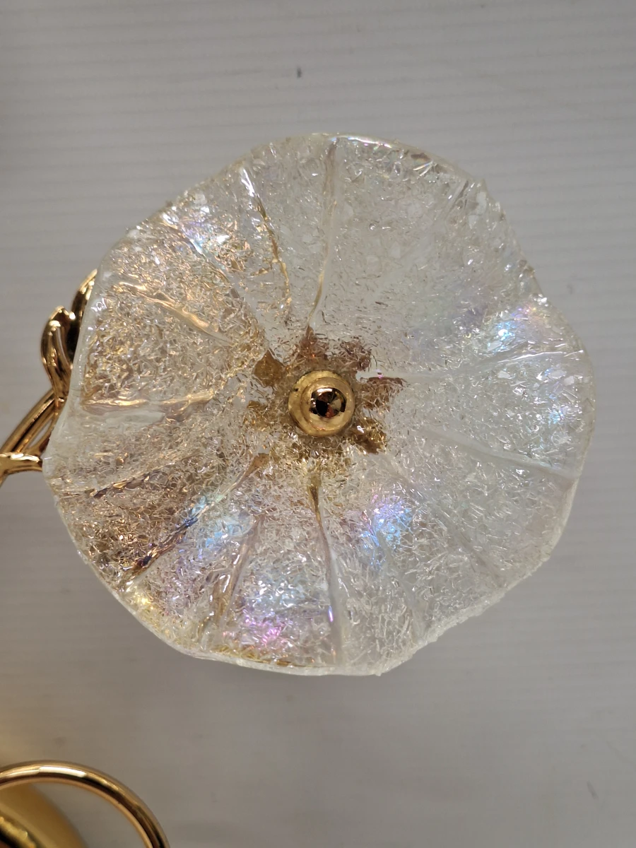 Vintage Italiaanse florale wandlamp jaren ’70/’80 – verguld met vier Murano-glazen bloemen - foto 6