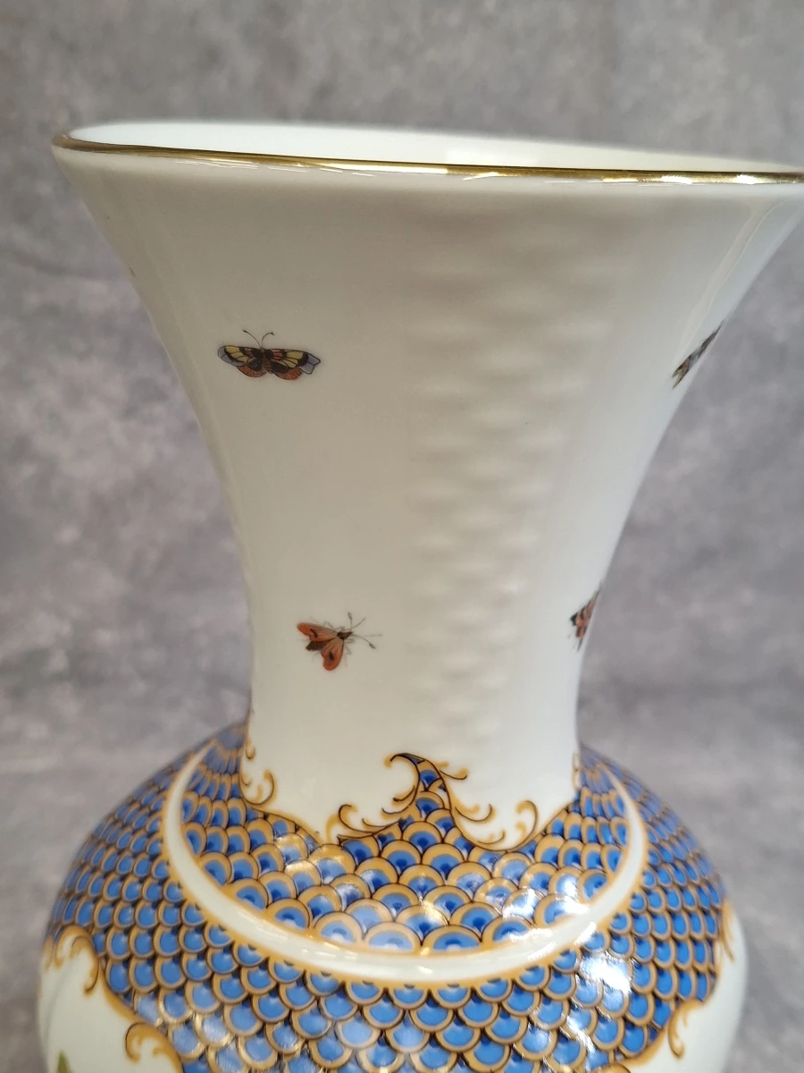 Bareuther Waldsassen porseleinen balustervaas - vogels, insecten en blauw schubdecor - foto 4