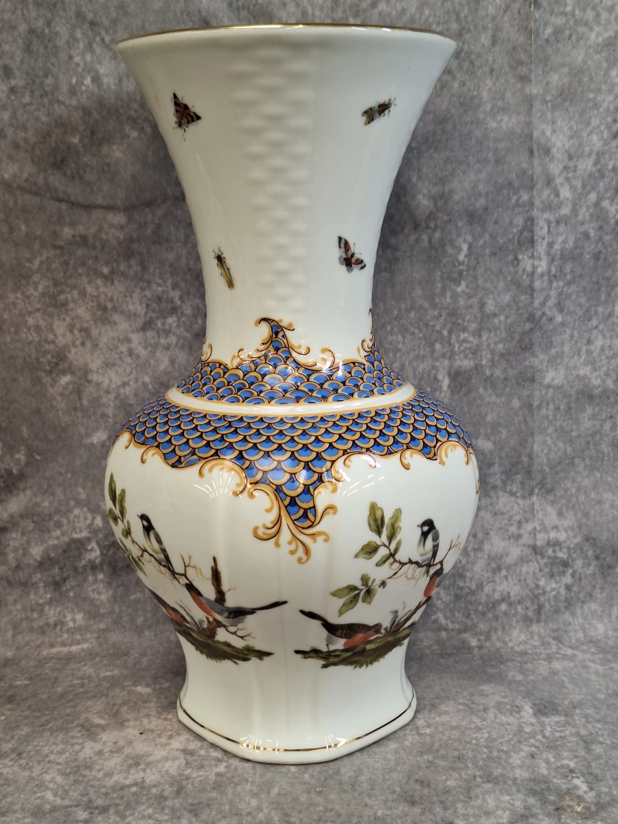 Bareuther Waldsassen porseleinen balustervaas - vogels, insecten en blauw schubdecor - foto 2