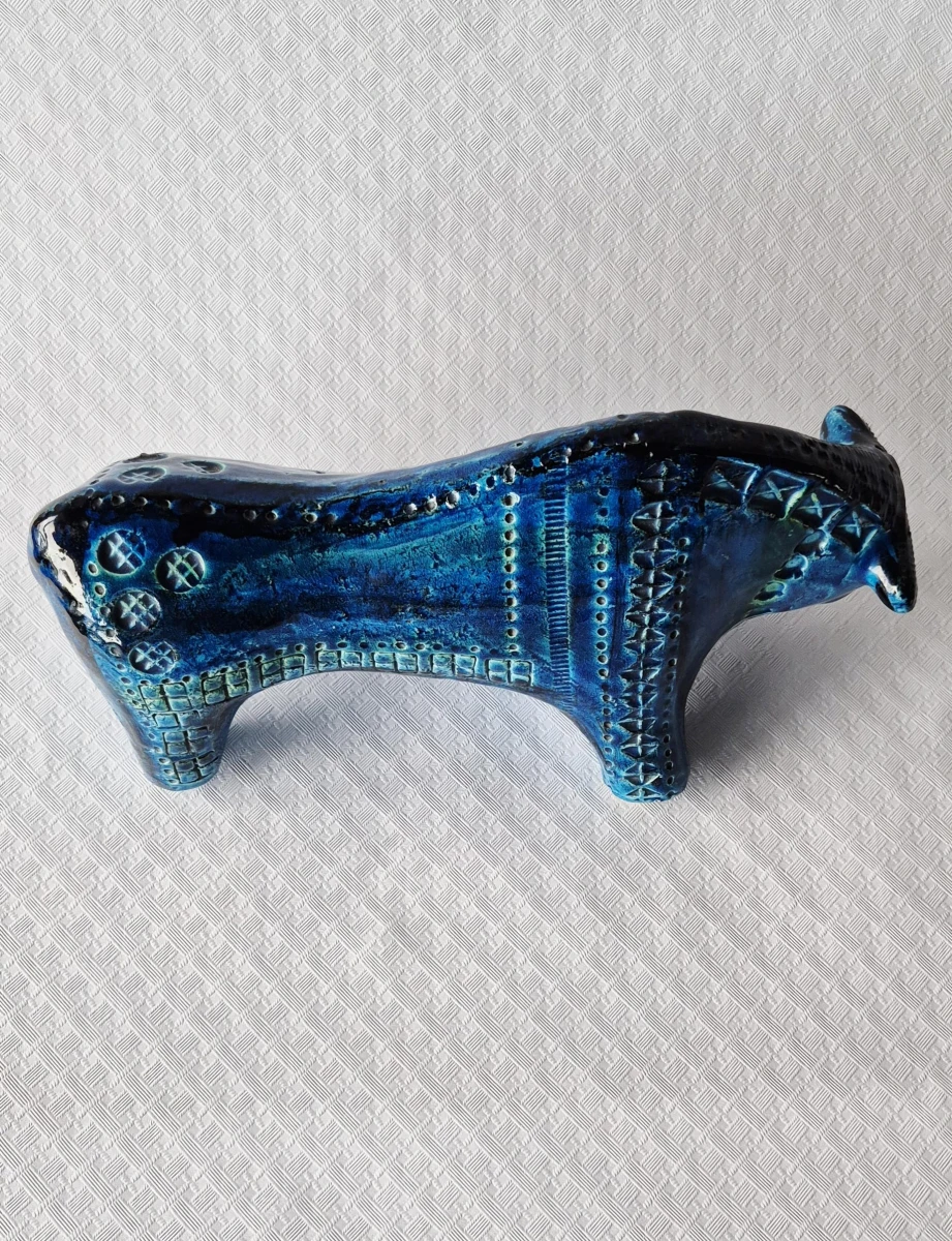 Blauwe keramische stier Bitossi - foto 2