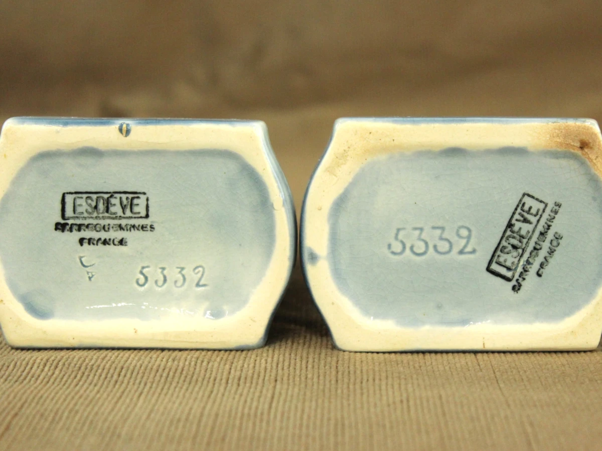 Esdève Sarreguemines France – vintage driedelig keramisch schouwgarnituur zeilschepen - art deco jaren '30 - foto 14