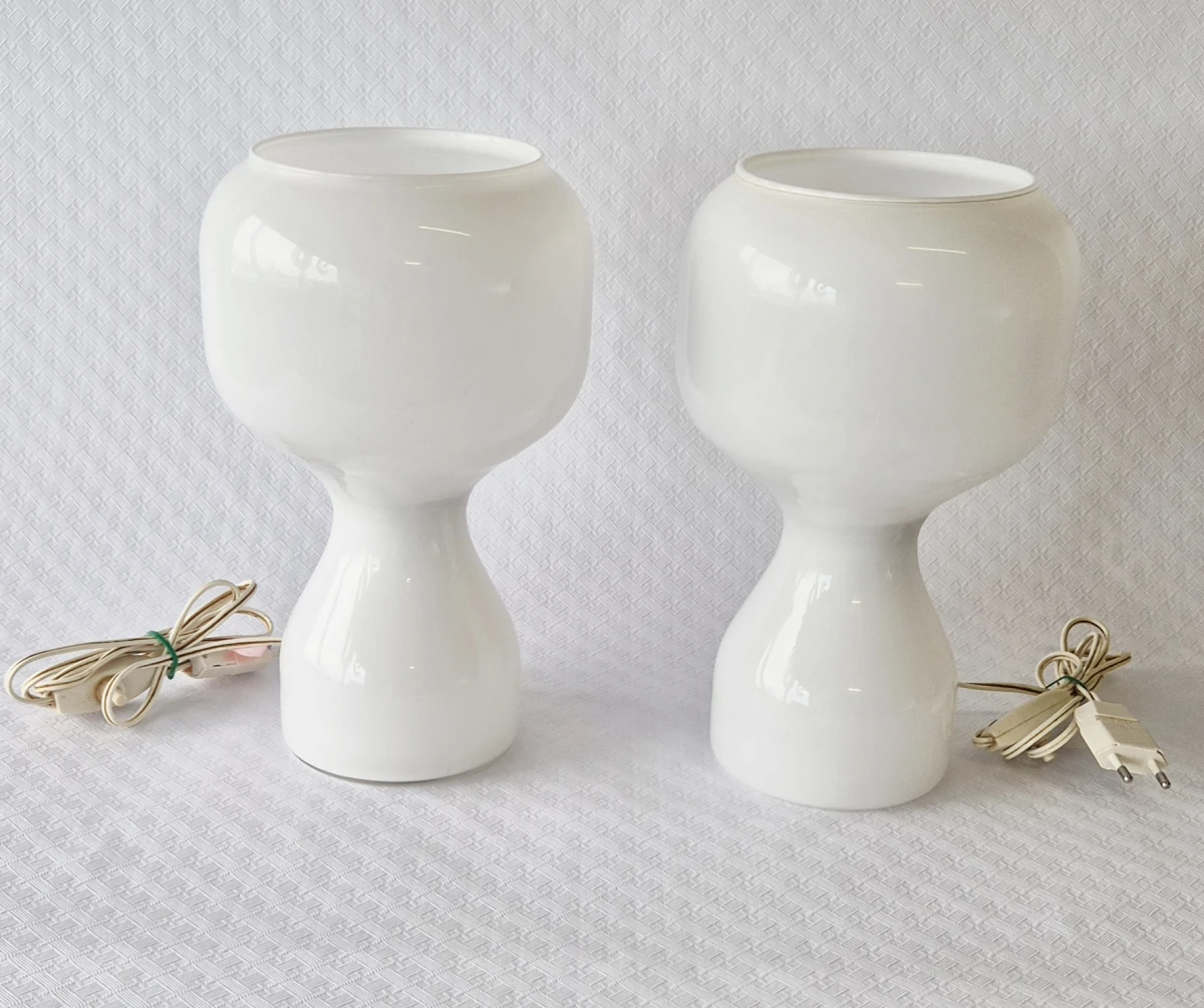 Set van 2 witte glazen tafellampen - foto 1