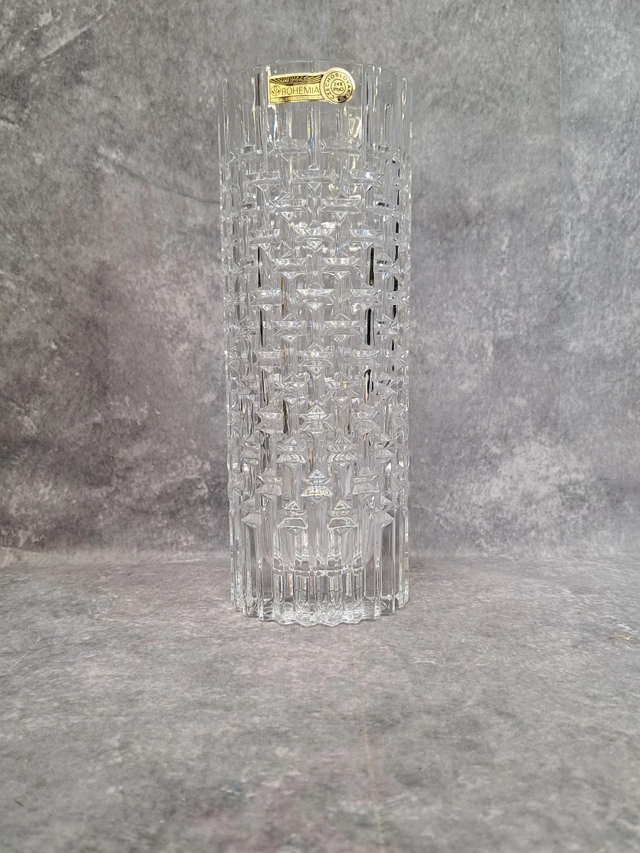 Vintage Bohemia Crystal vaas met geometrisch relief - foto 5
