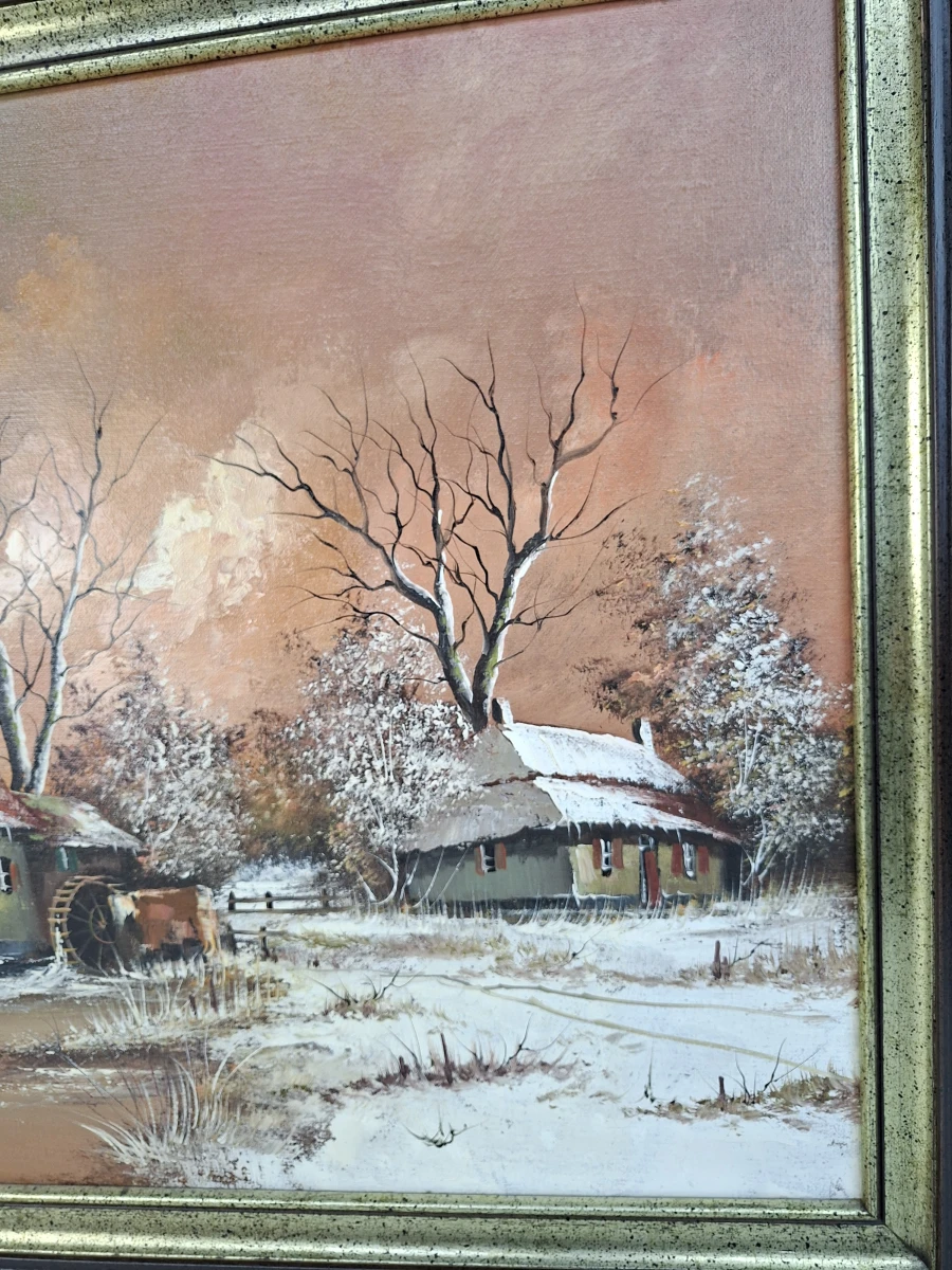 🎨 Origineel Olieverfschilderij R. Nolten – Sfeervol Winters Landschap met Watermolen 🎨 - foto 3