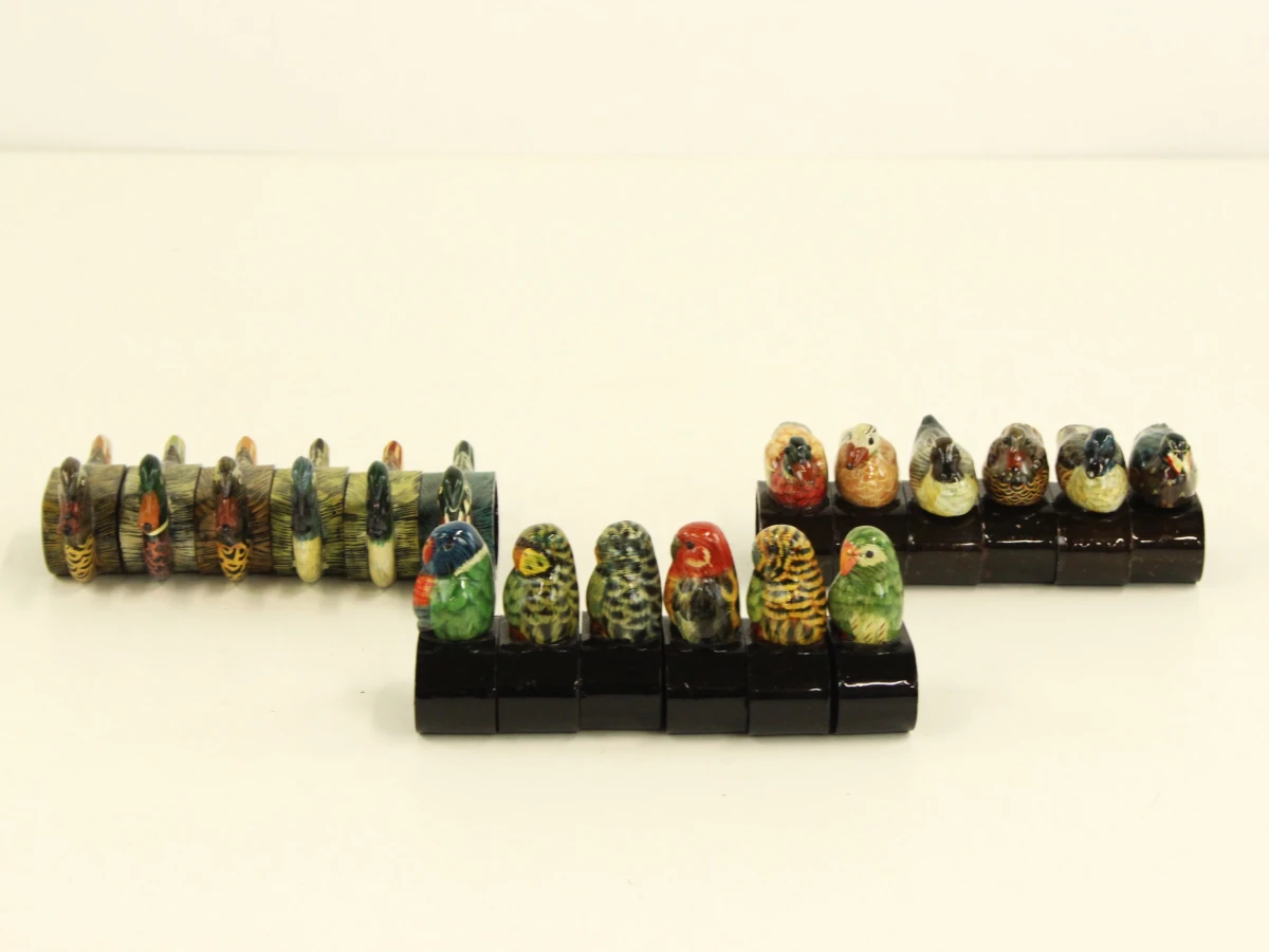 Set van 18 decoratieve servetringen in kunststof  met vogelmotief - foto 1
