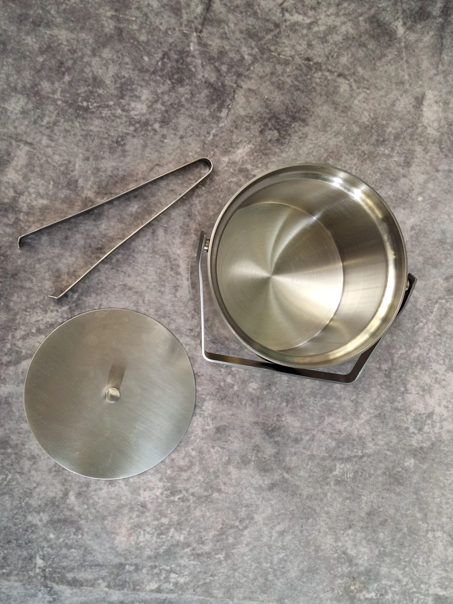 Mid-Century RVS ijsemmer set met dienblad - FUFAL - en tang - KARAmassif - foto 5