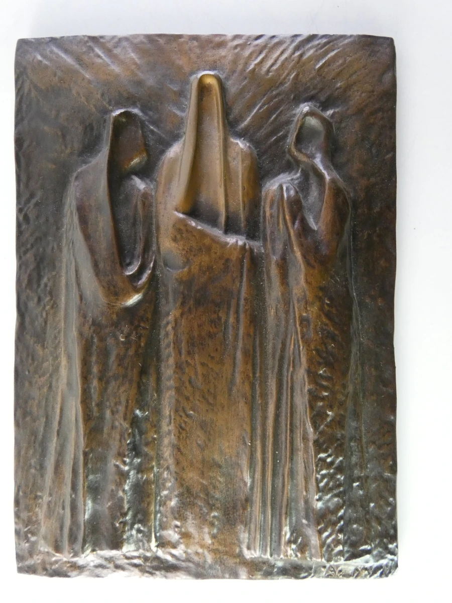 Semi-Abstract Bronzen reliëf met drie figuren - foto 6