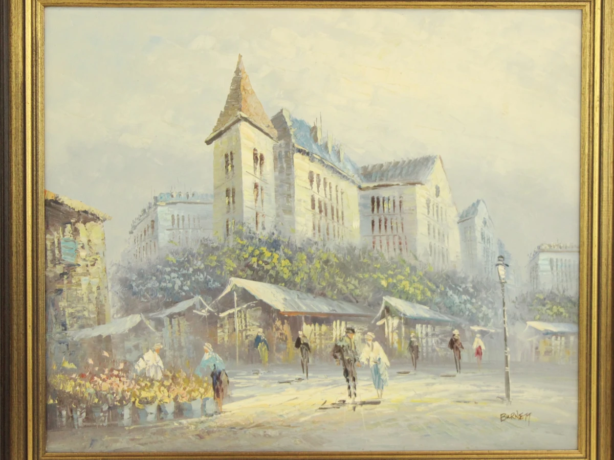 Olieverf schilderij van marktplein in een stad - Caroline Burnett 1877-1950 - foto 2