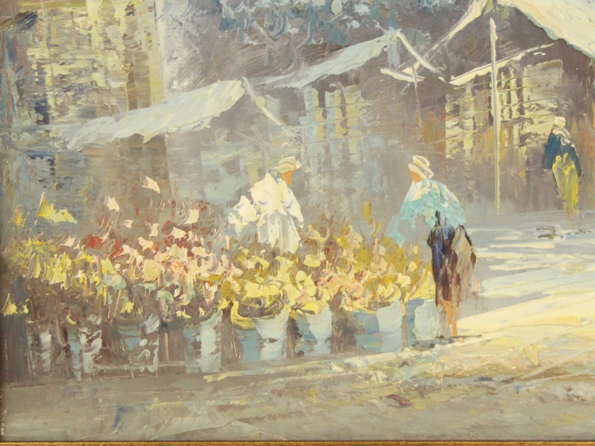 Olieverf schilderij van marktplein in een stad - Caroline Burnett 1877-1950 - foto 4