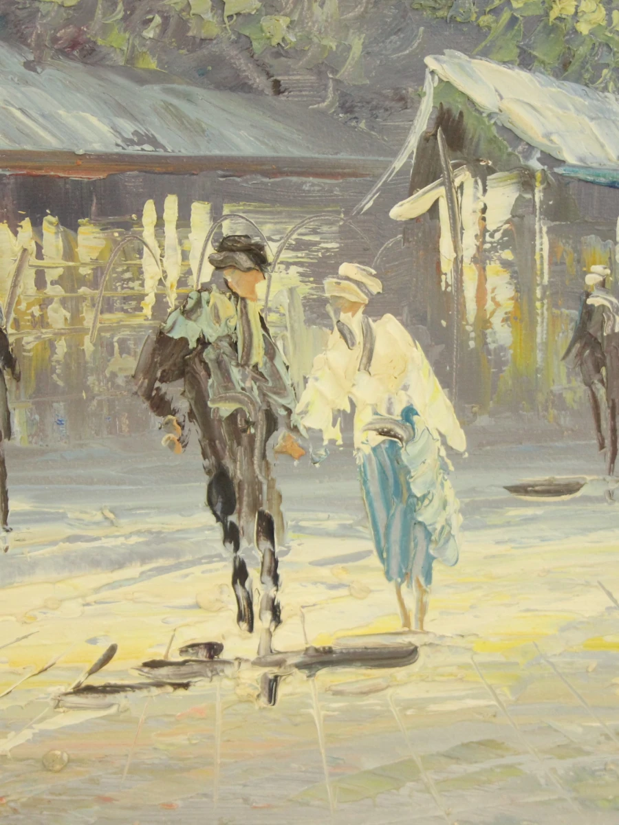 Olieverf schilderij van marktplein in een stad - Caroline Burnett 1877-1950 - foto 5