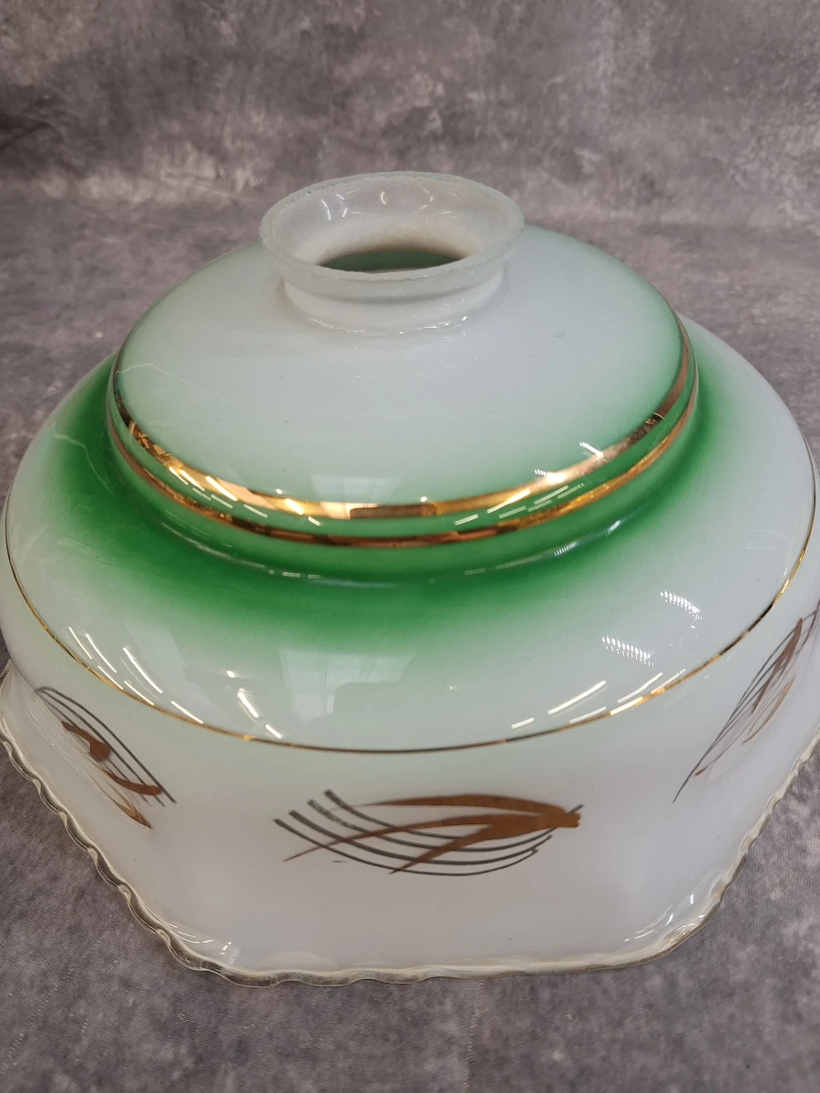 Set van 3 opaline glazen lampenkappen met gouden korenaar-decor - foto 12