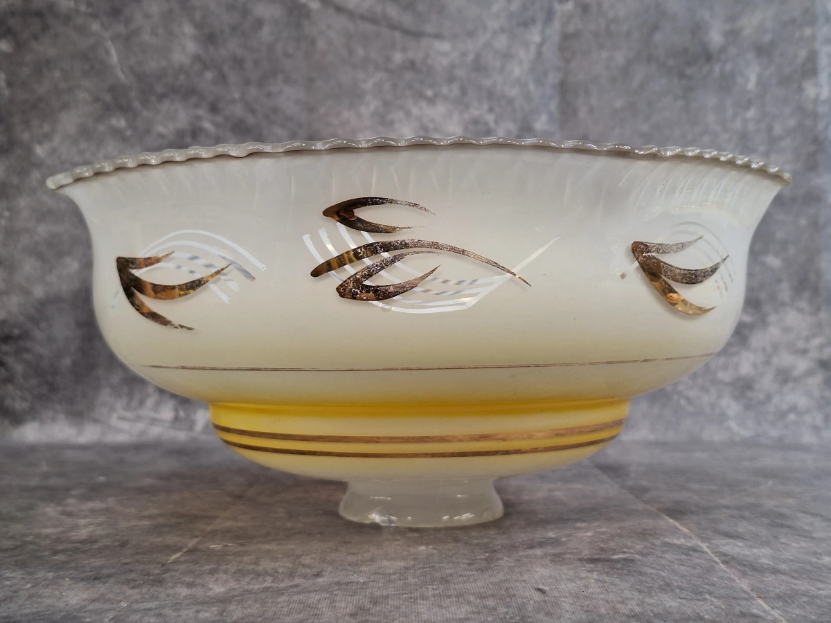 Set van 3 opaline glazen lampenkappen met gouden korenaar-decor - foto 4