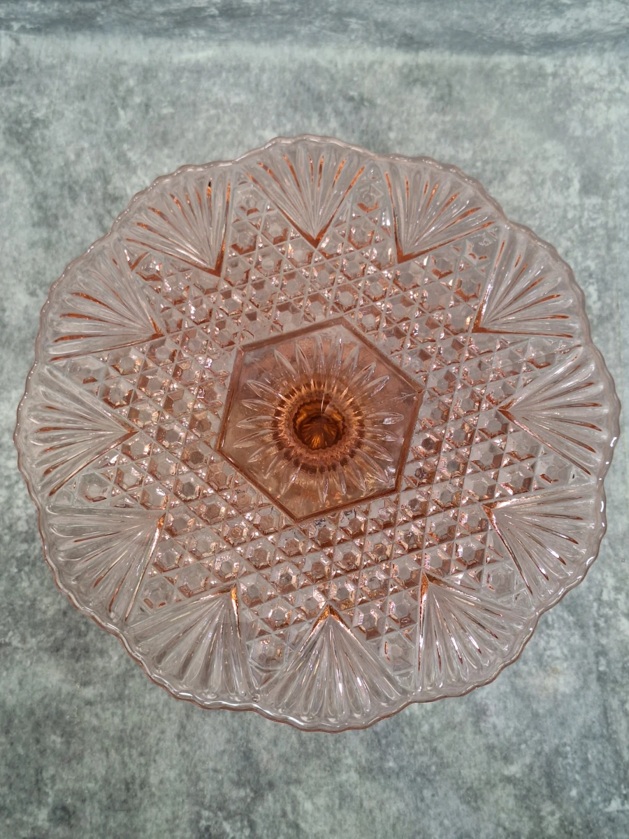 Set van twee vintage glazen taartplateaus op voet in Art Deco stijl - foto 4