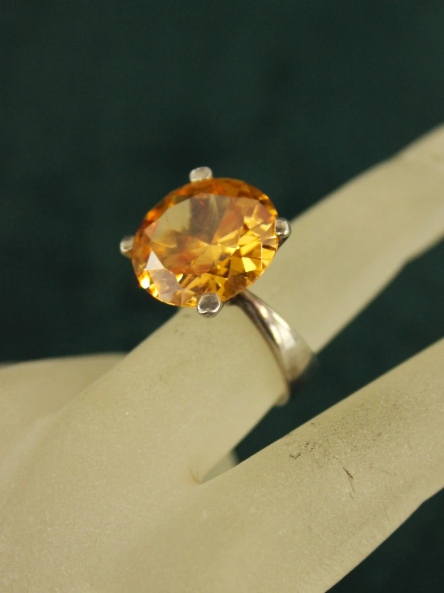 Sterling zilveren ring met grote oranje steen - foto 3