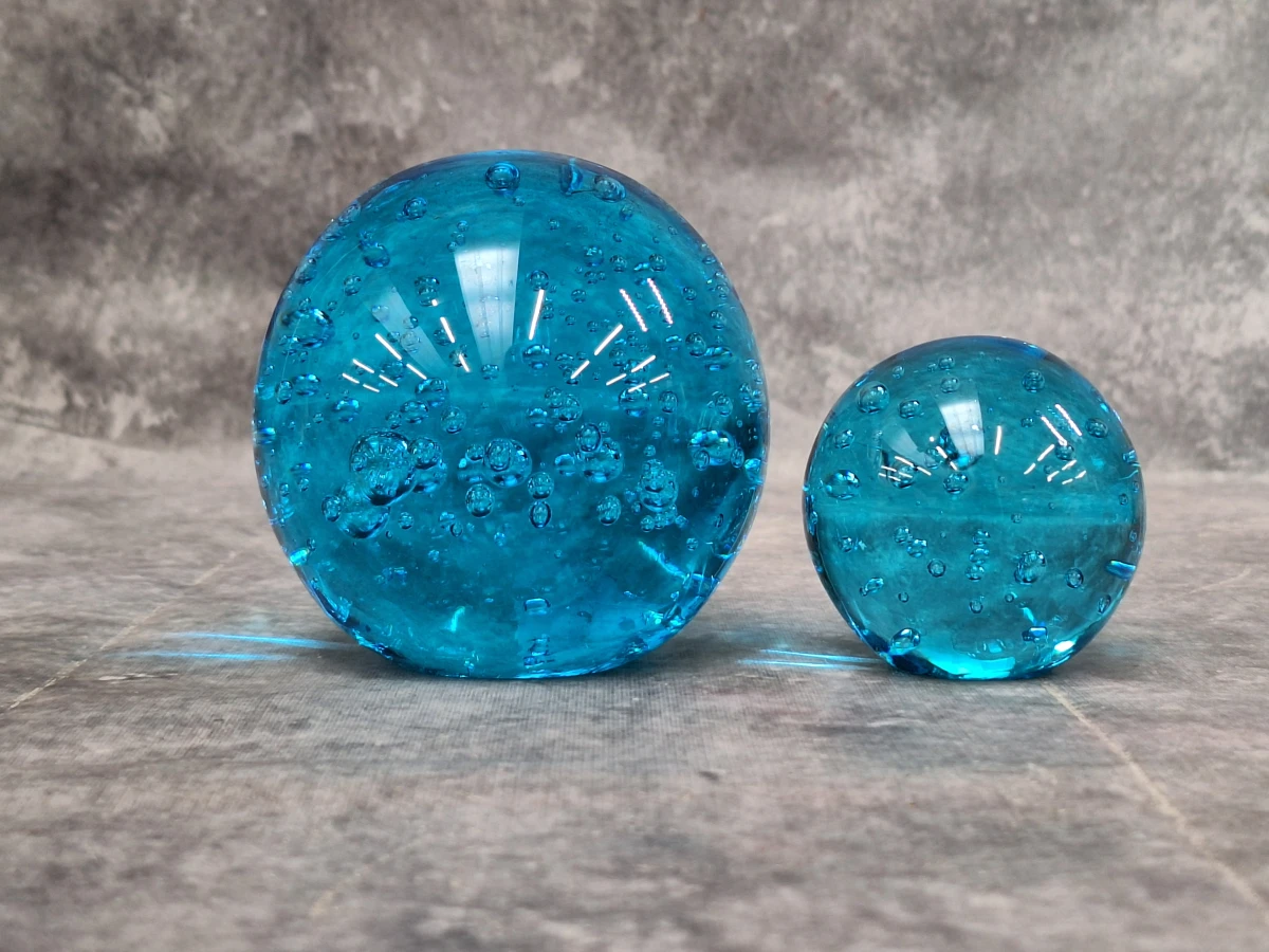 Set van 6 decoratieve turquoise glazen bollen met luchtbellen - foto 5