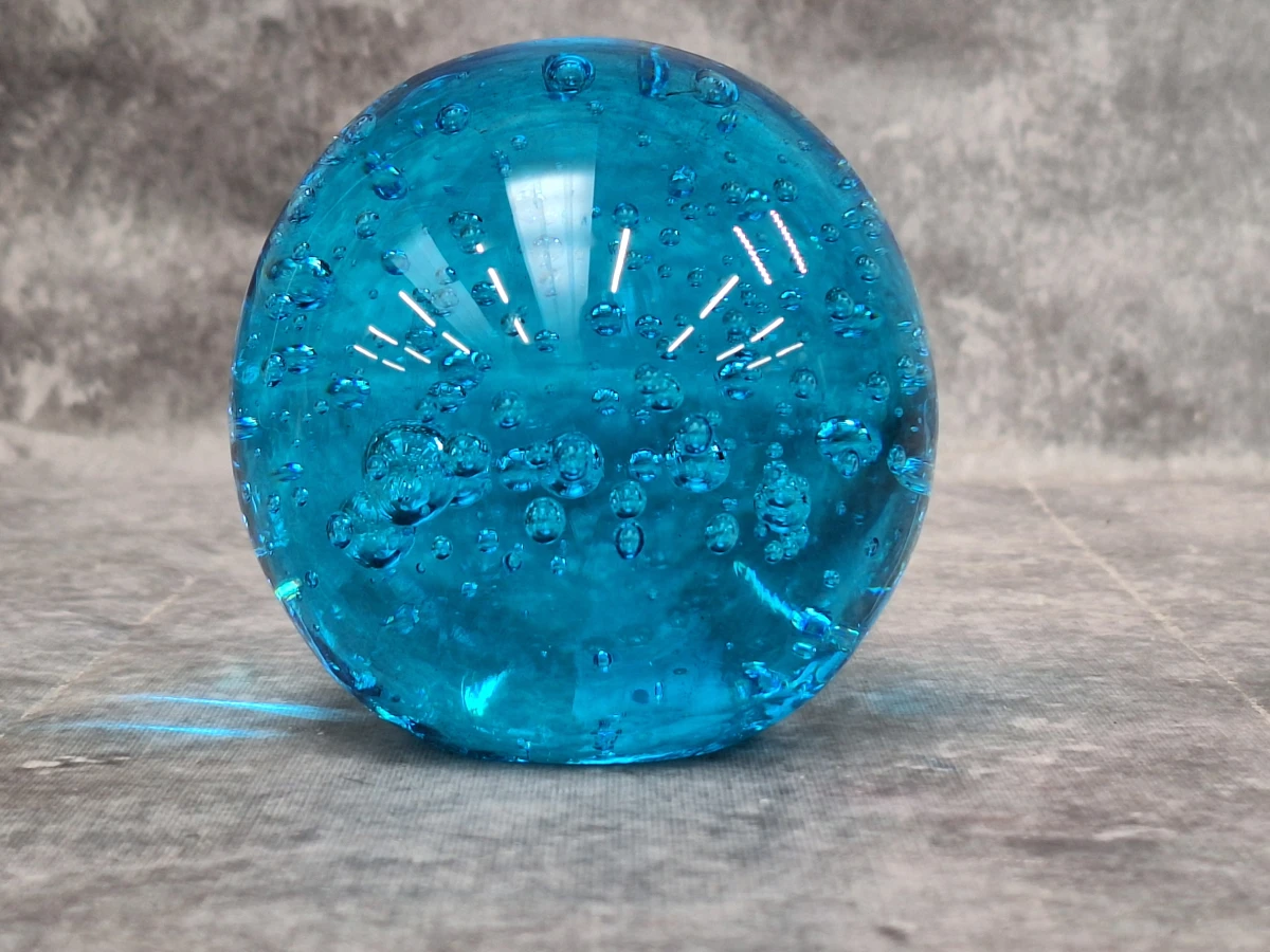 Set van 6 decoratieve turquoise glazen bollen met luchtbellen - foto 4