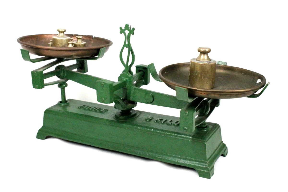 Antieke, Mechanische Balansweegschaal met Gewichtjes - foto 6