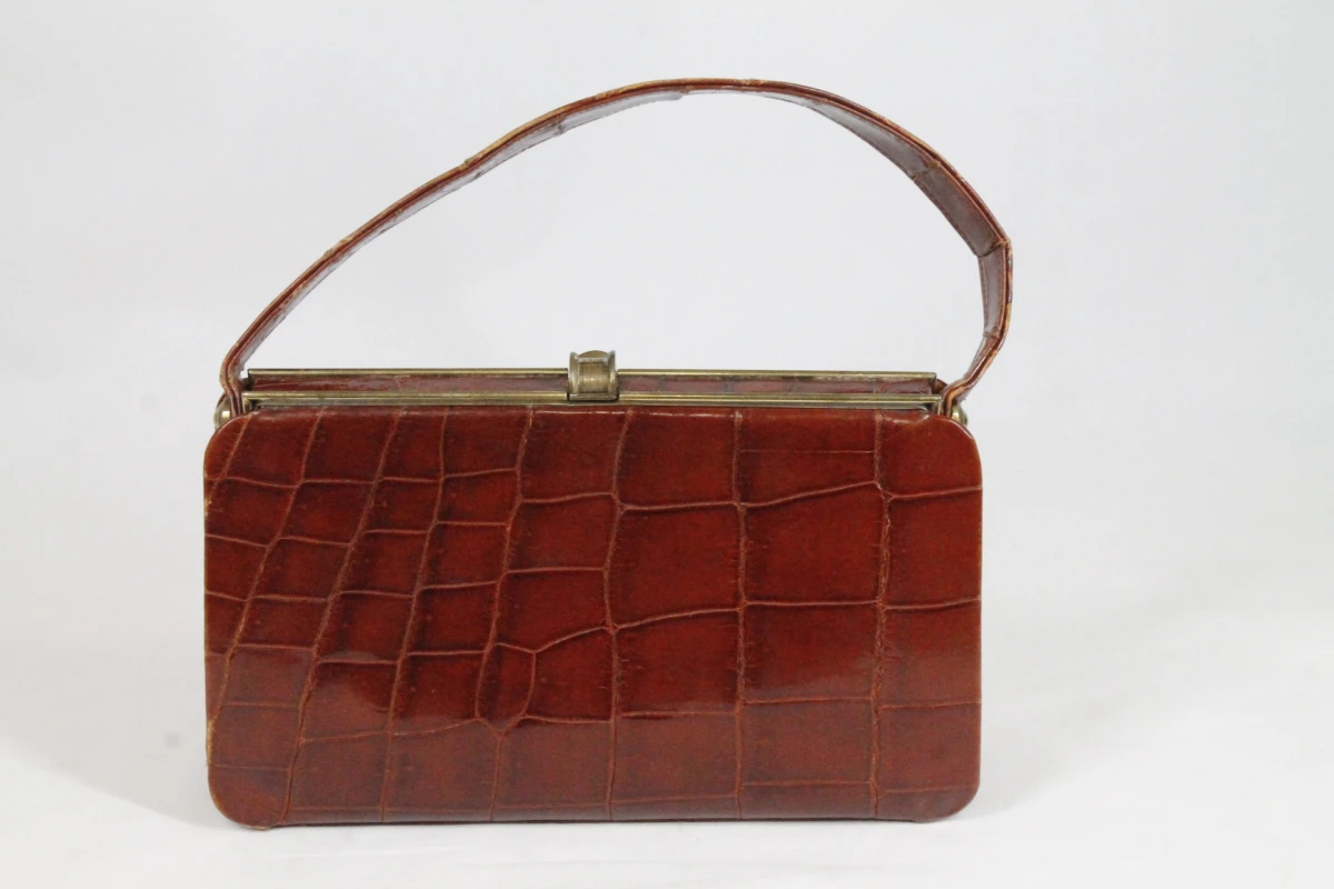 Vintage bruine handtas met krokodillenprint - foto 2