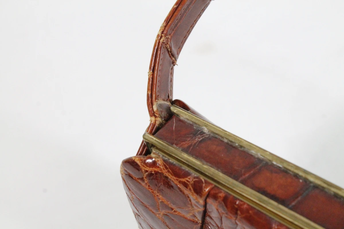 Vintage bruine handtas met krokodillenprint - foto 3