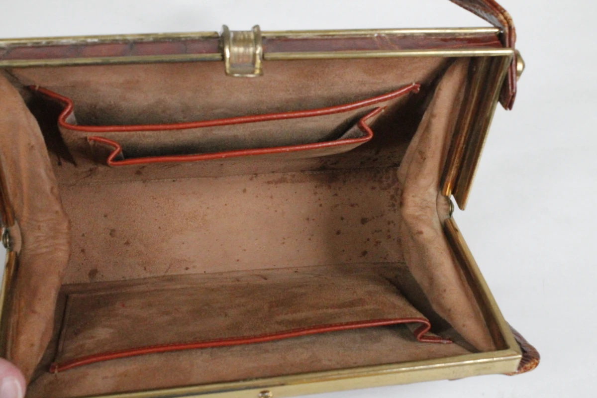Vintage bruine handtas met krokodillenprint - foto 6