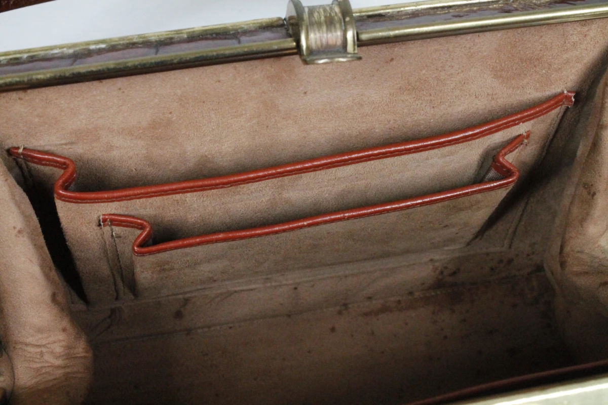 Vintage bruine handtas met krokodillenprint - foto 7