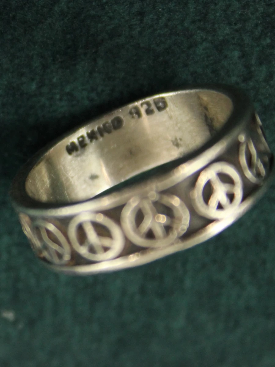 Vintage Mexicaanse sterling zilveren ring met peace-tekens - foto 3