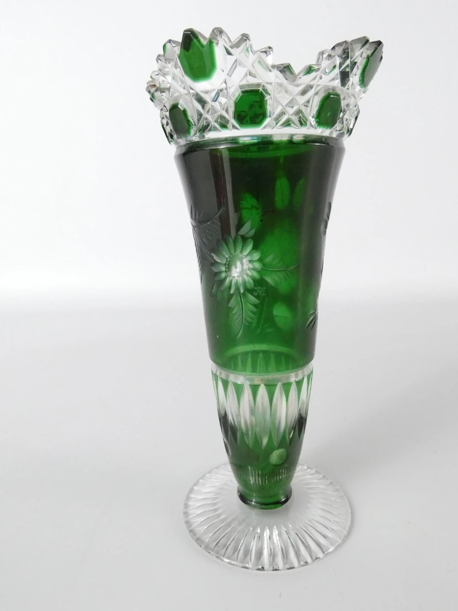 Vintage Bohemia Jihlava Vaas met Roze Kristallen Pique-Fleurs - foto 2