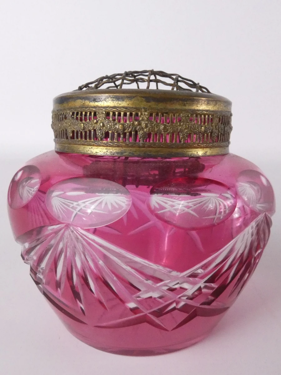 Vintage Bohemia Jihlava Vaas met Roze Kristallen Pique-Fleurs - foto 8