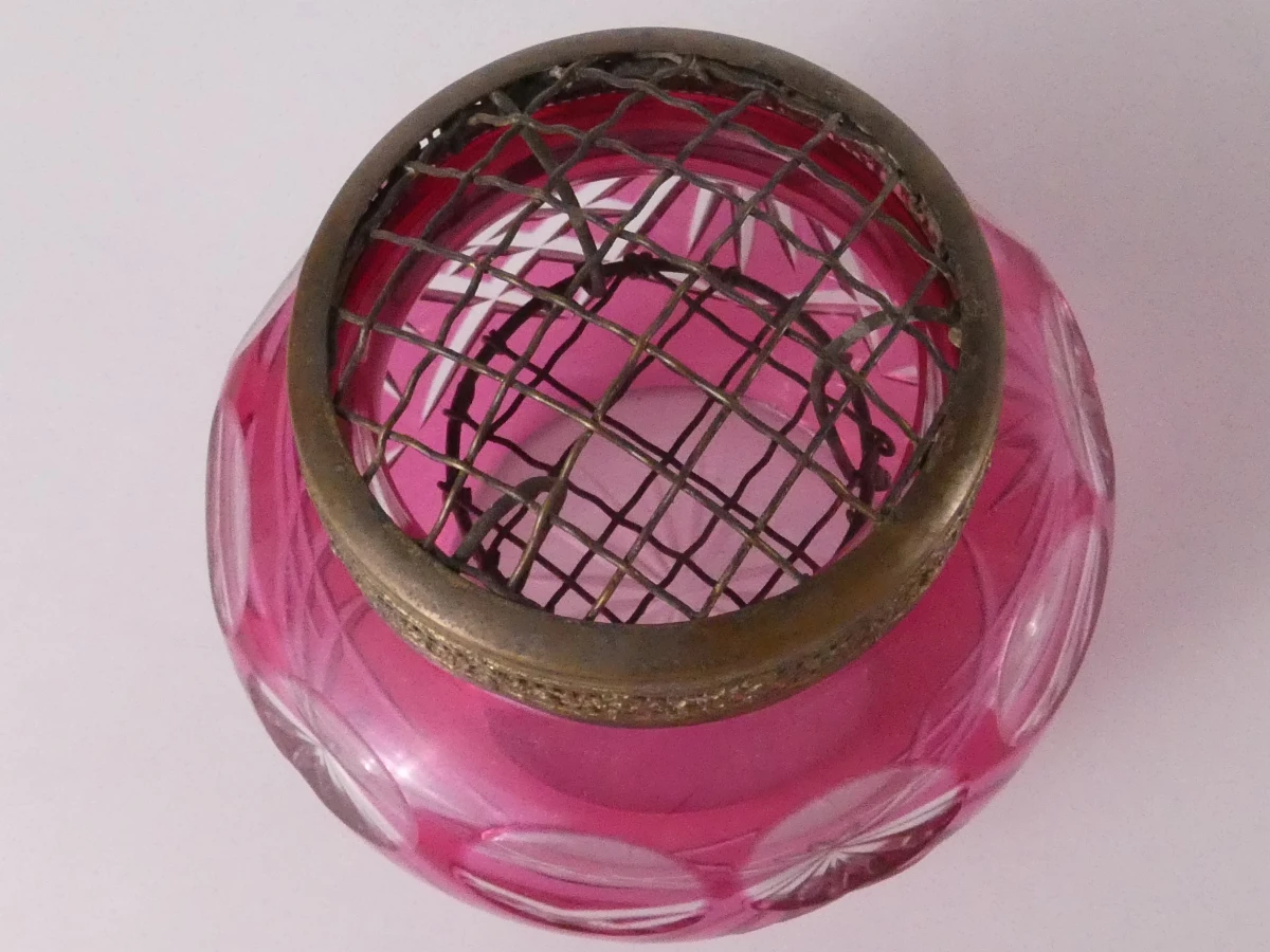 Vintage Bohemia Jihlava Vaas met Roze Kristallen Pique-Fleurs - foto 9
