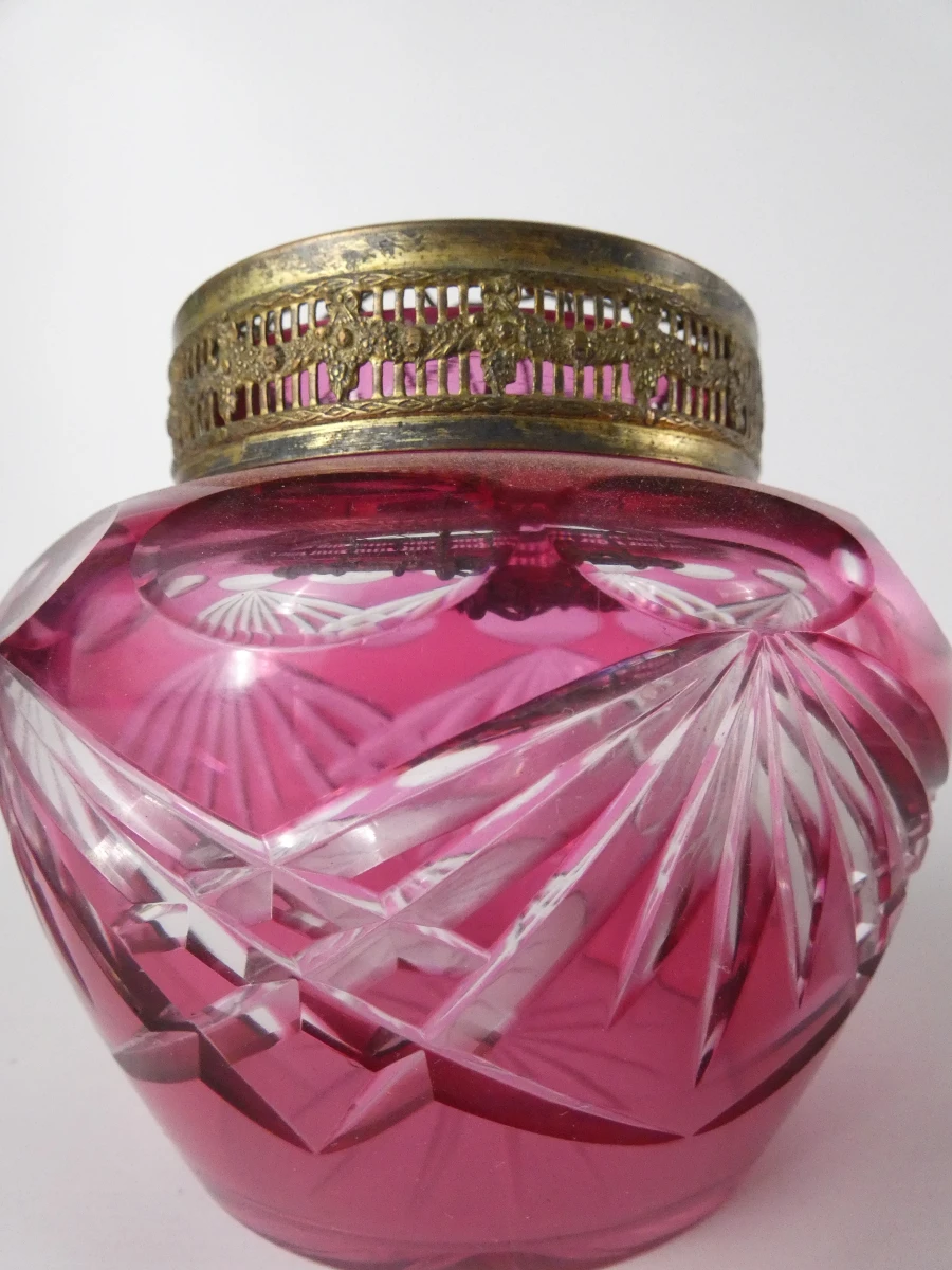 Vintage Bohemia Jihlava Vaas met Roze Kristallen Pique-Fleurs - foto 10