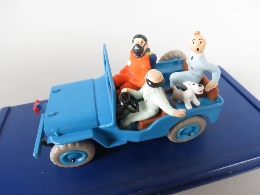 Tintin en vrienden in blauwe jeep miniatuur - foto 3